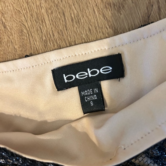 Bebe (Small) single sleeve dress.Sleeve see-through. black mesh w/tan lining. - Picture 9 of 9